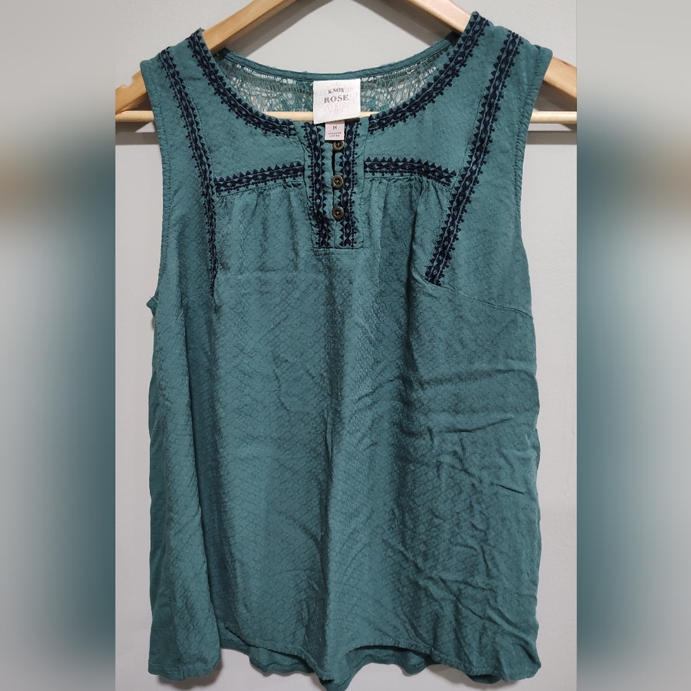 Knox Rose Women’s Green Embroidered Tank Top Lace Sleeveless Blouse, Size M - Picture 1 of 5